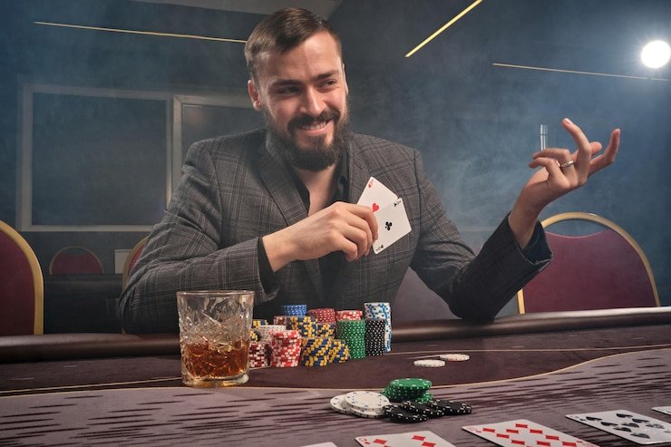 Casino Hold'em community cards and player decision screen